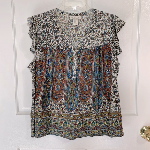 Rachel Zoe multicolored sleeveless Button Front Top, Size L - Picture 2 of 9